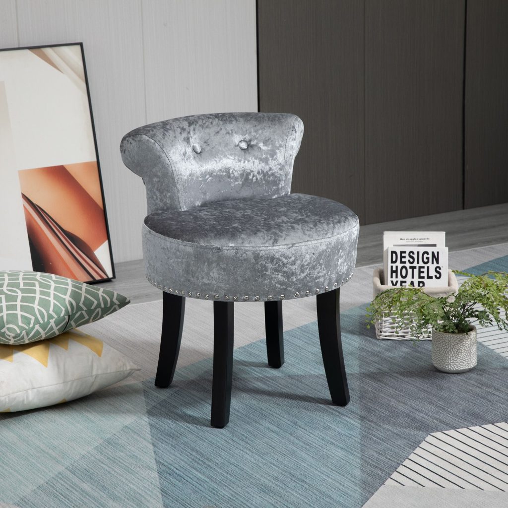 Dressing Table Stool with Rubber Wood Legs for Living Room Bedroom