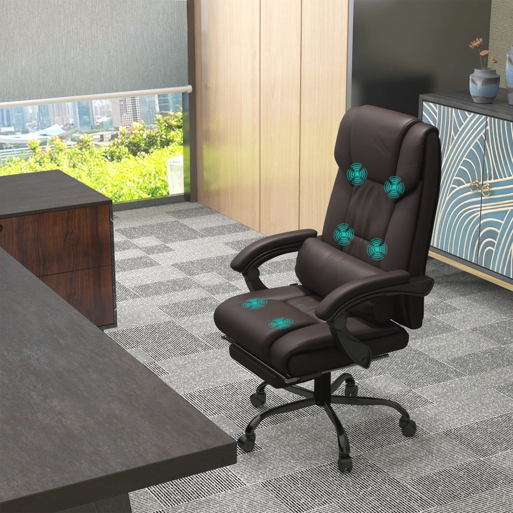 6-Point PU Leather Massage Chair Electric Padded Angle Adjustable Remote