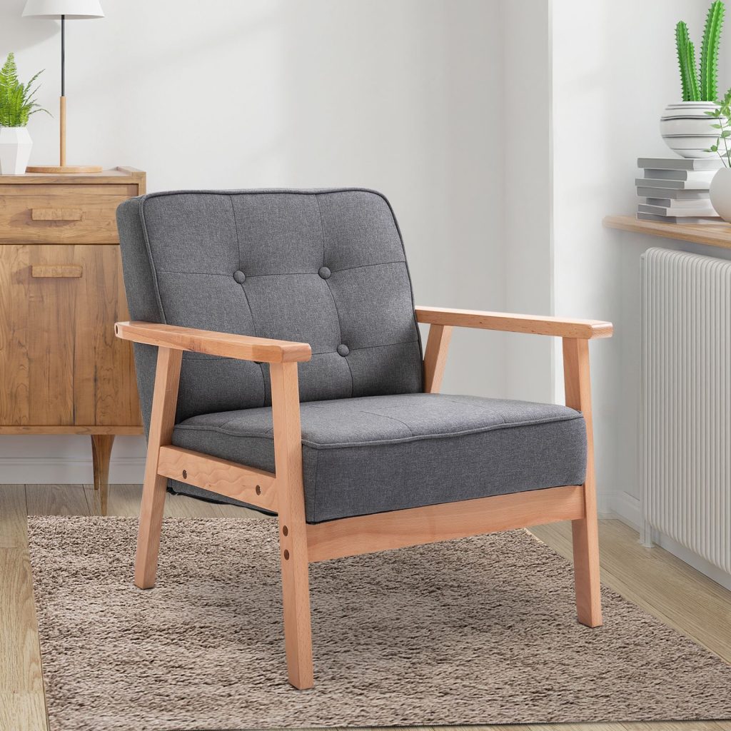 PU Leather Armchair with Beech Wood Frame Padded Cushion for Bedroom