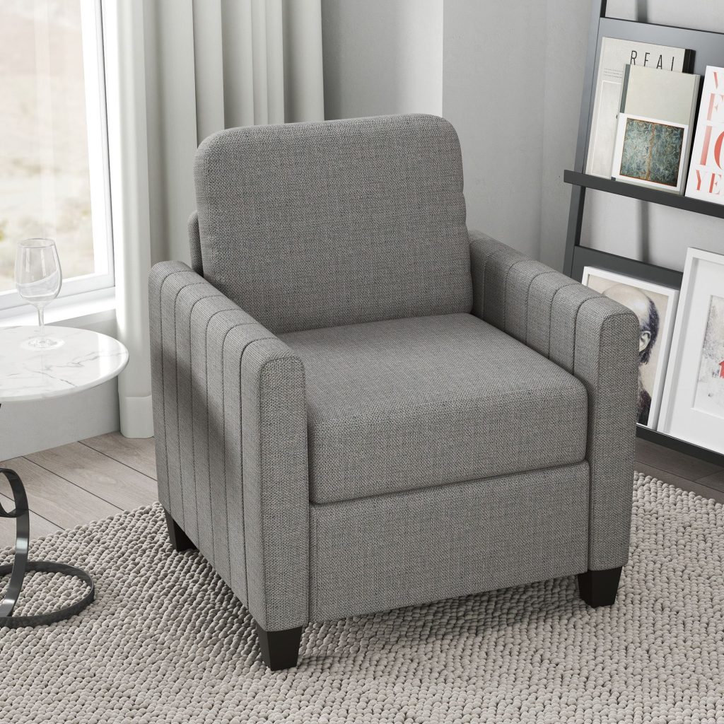 Modern Accent Chair with Spring Cushion, Back Pillow, Grey