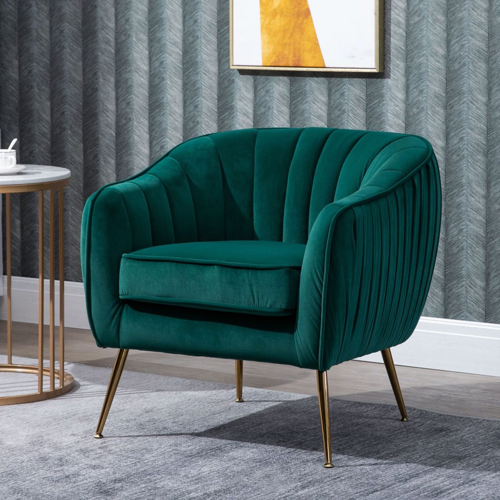 Fabric Single Sofa Arm Chair Upholstered Flocking Wood Leg