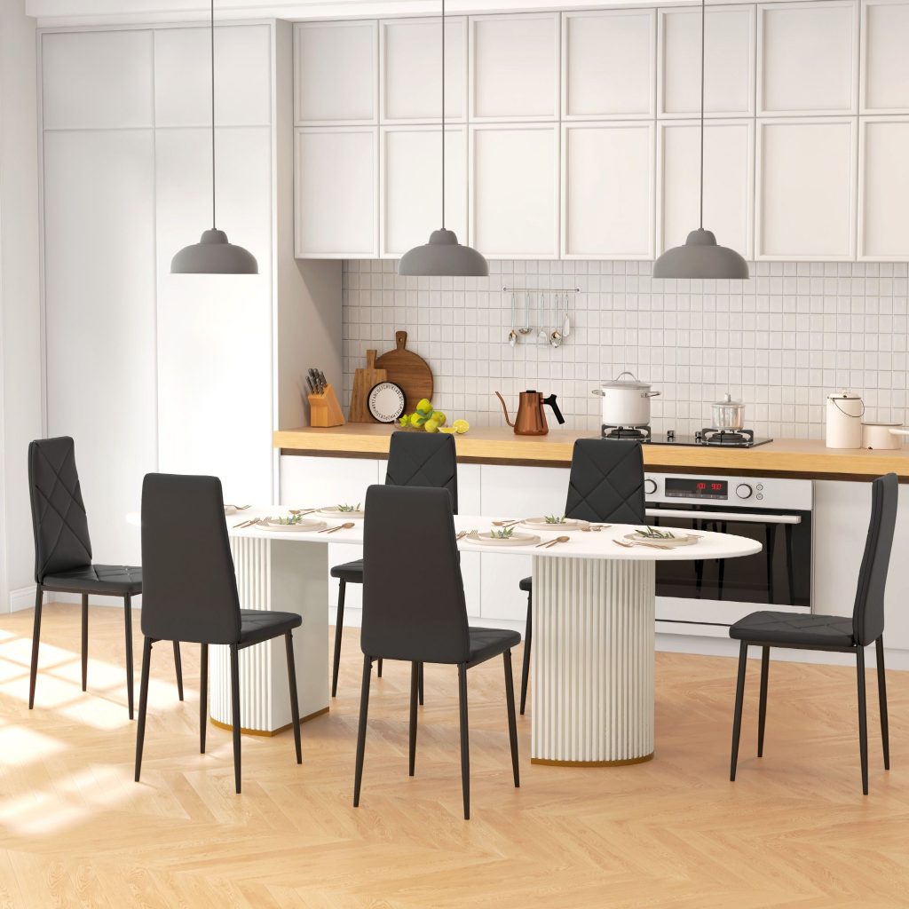 6-Pieces Dining Chairs, Faux Leather Kitchen Chairs, Black