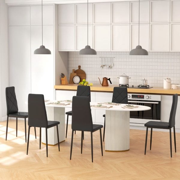6 Pieces Dining Chairs Faux Leather Kitchen Chairs Black | Bed Sava
