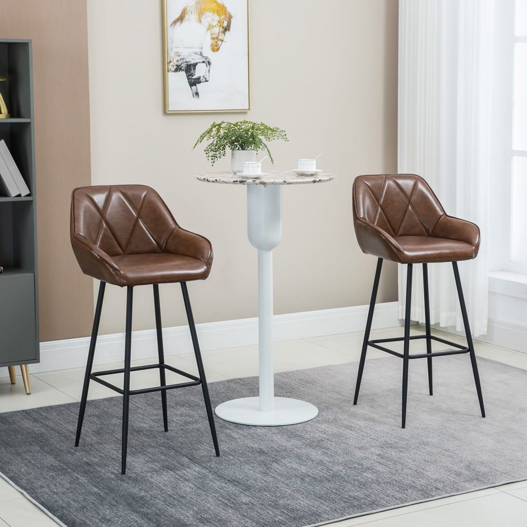 Retro Bar Stools Set of 2 Bar Chairs with Steel Legs Footrests