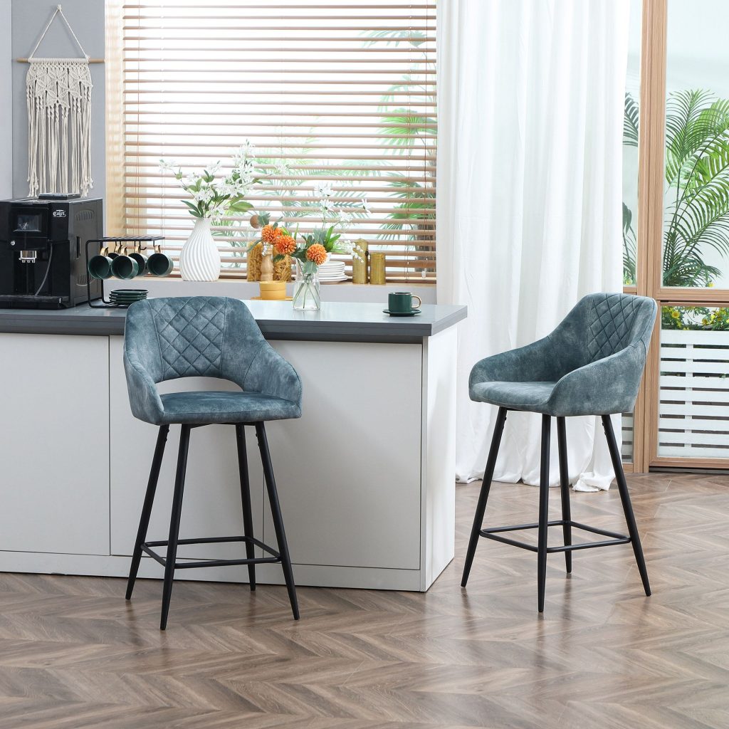 Bar Stools Set of 2 Velvet Touch Fabric Counter Height Bar Chairs | Bed Sava