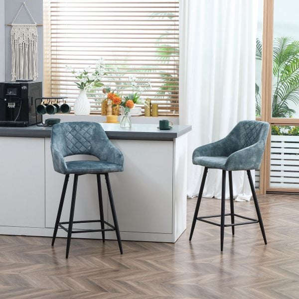 Bar Stools Set of 2 Velvet Touch Fabric Counter Height Bar Chairs | Bed Sava