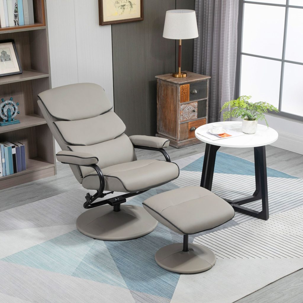 Faux Leather Recliner Chair with Ottoman, 135° Adjustable Backrest