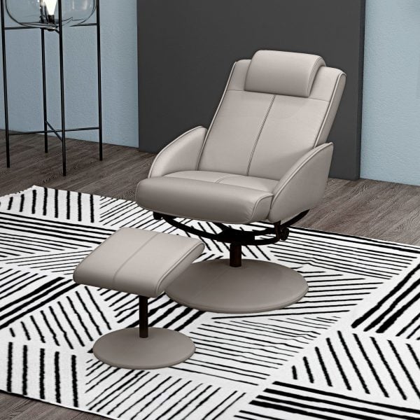 Adjustable Recliner Swivel Leather Armchair 360° Rotatable Stool W Footrest | Bed Sava