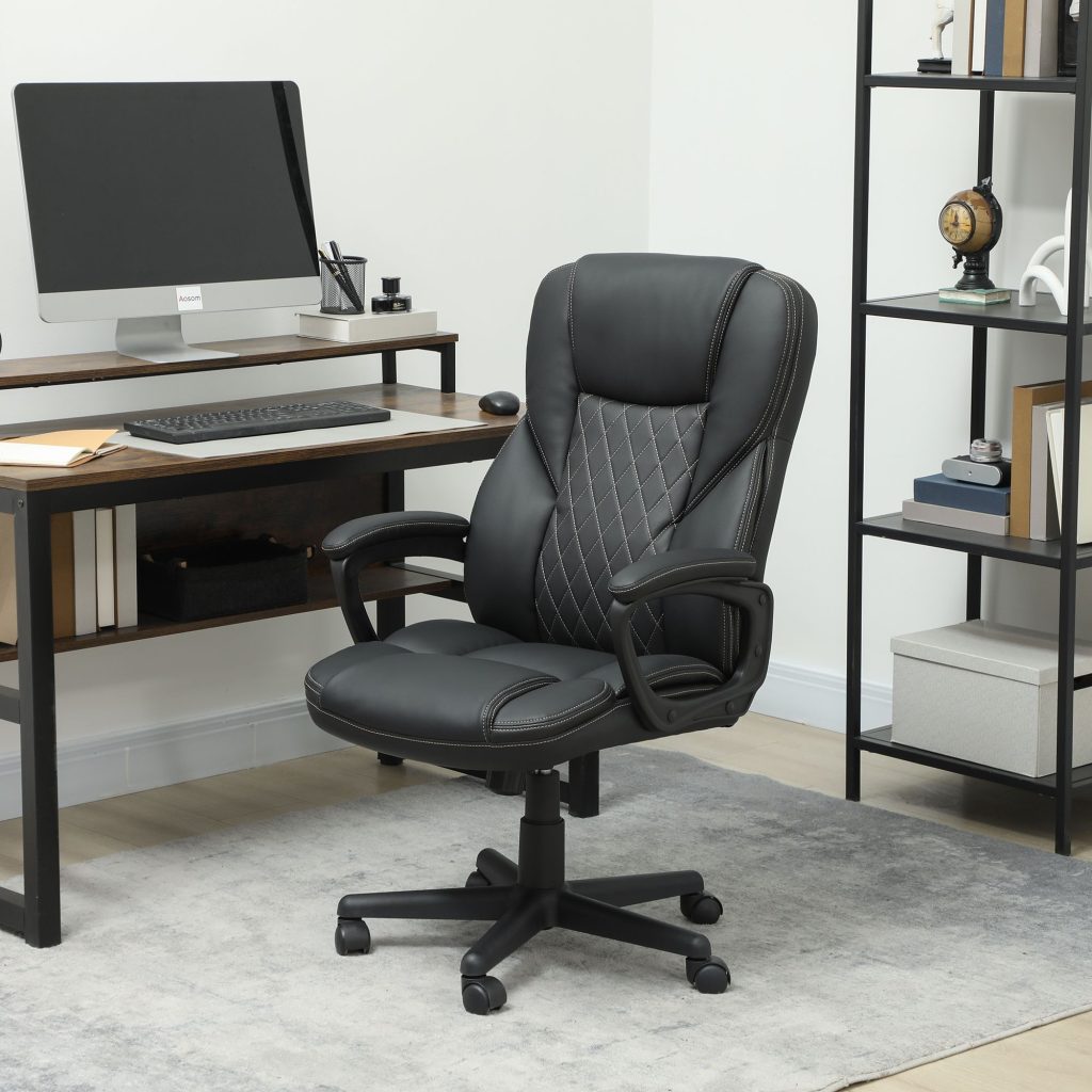 High Back Executive Office Chair with Arms Adjustable Height Black