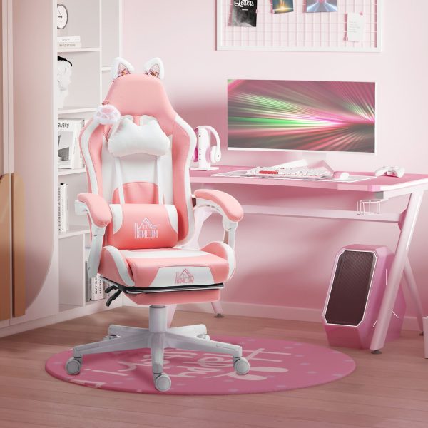 Gaming Chair with Footrest Reclining Computer Chair Pink | Bed Sava