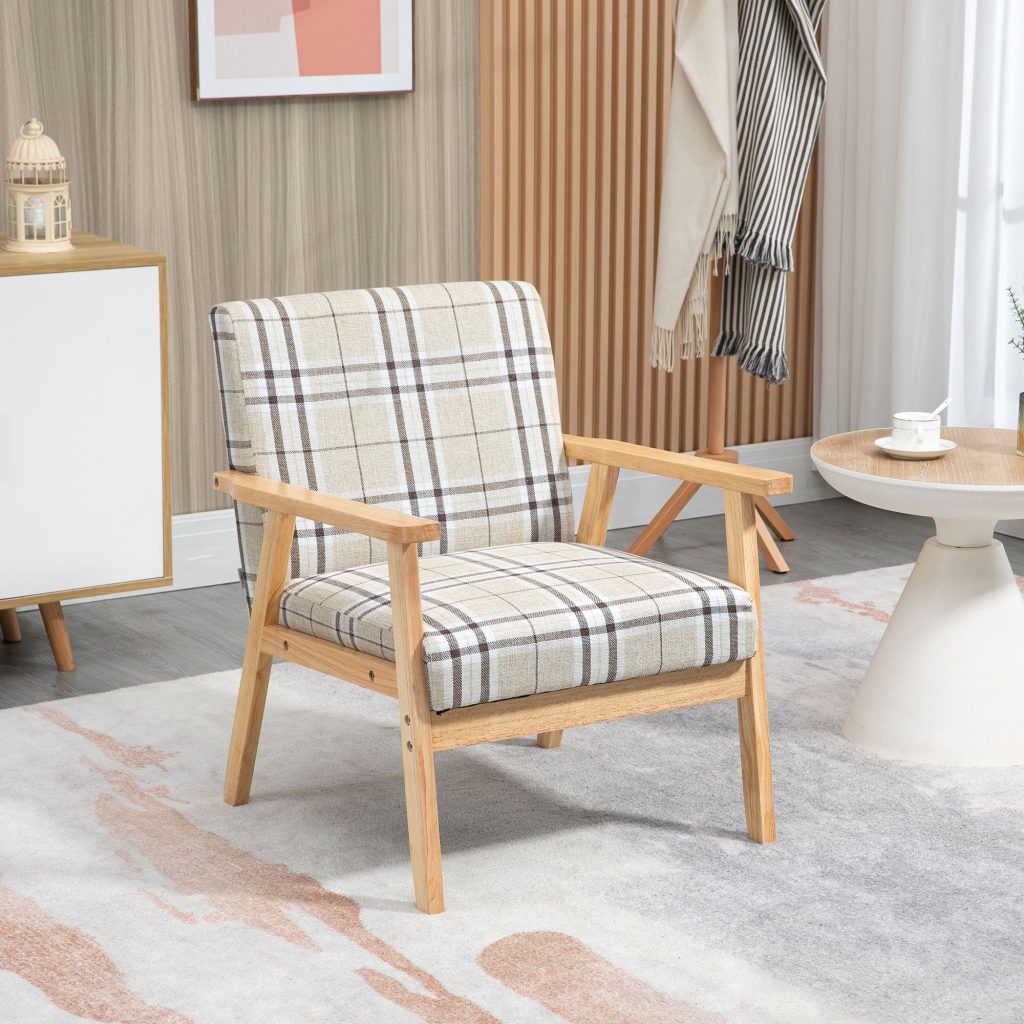 One Seater Sofa for Living Room Linen Fabric Couch with Wood Frame