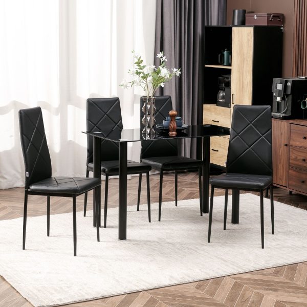 4 Pieces Dining Chairs Faux Leather Kitchen Chairs Black | Bed Sava