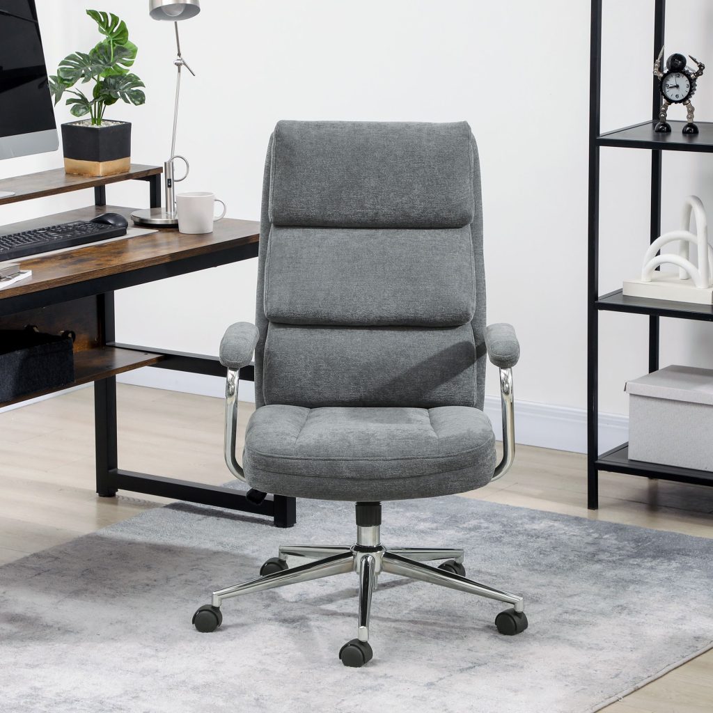 Linen Fabric Office Desk Chair with Tilt Function, Charcoal Grey