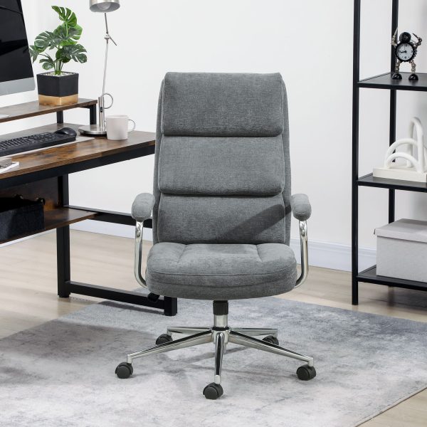 Linen Fabric Office Desk Chair with Tilt Function Charcoal Grey | Bed Sava