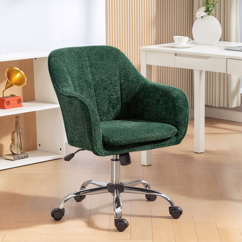 Modern Velvet Office Desk Chair for Bedroom, Living Room, Dark Green