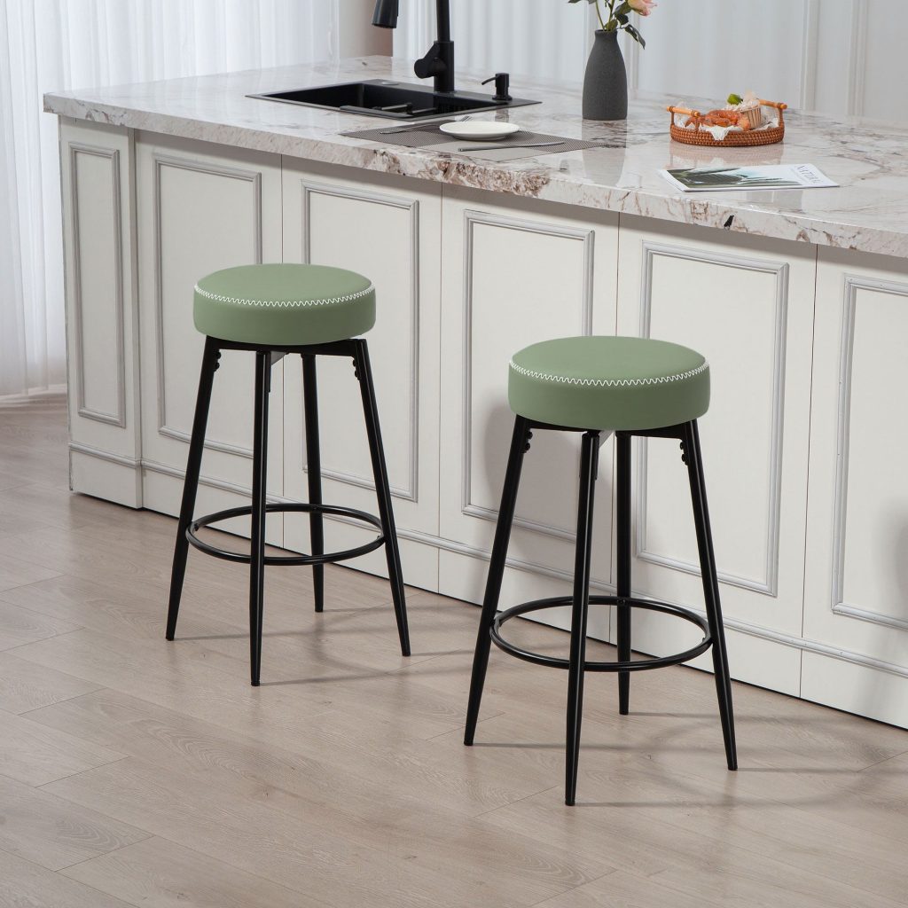 Swivel Bar Stools Set of 2, PU Leather Barstools with Footrest