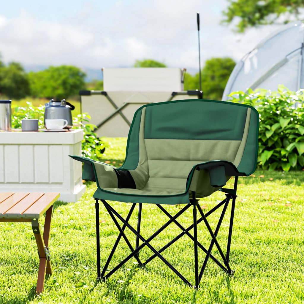 Camping Chair for Adults, Padded Folding Chair w/ Cup Holders