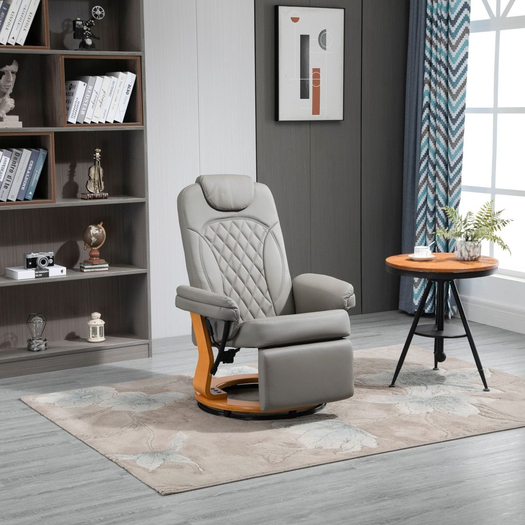 PU Recliner Lounge Chair with Footrest Headrest Wood Base for Home