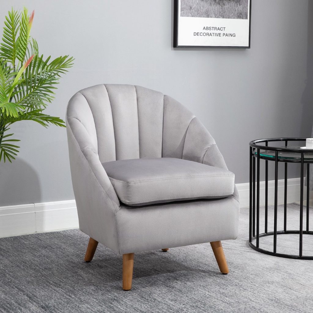 Velvet Fabric Single Sofa Dining Chair Solid Wood Leg Upholstered