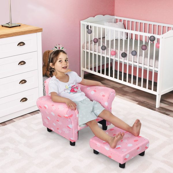 HOMCOM Kids Armchair Children Mini Sofa Wood Frame w Footrest Cute Cloud Star | Bed Sava