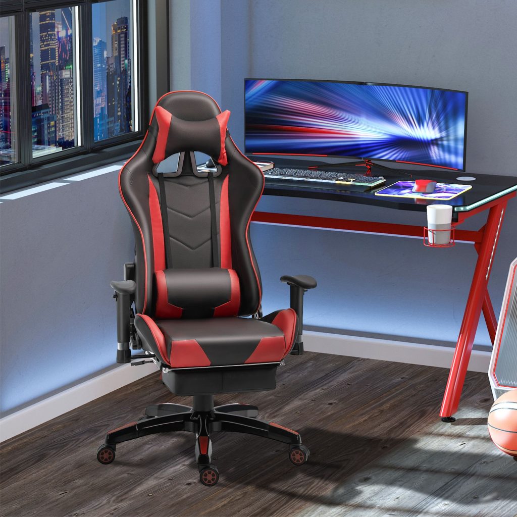 Ergonomic Gaming Chair Reclining Racing Chair with Swivel Wheels