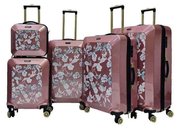 Hard Shell 4 Wheel Suitcase Flower Print Luggage Cabin | Bed Sava