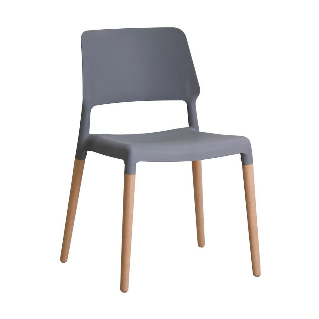 Riva Chair (Pack of 2) - Plastic/Wood - L54 x W55 x H81 cm - Grey