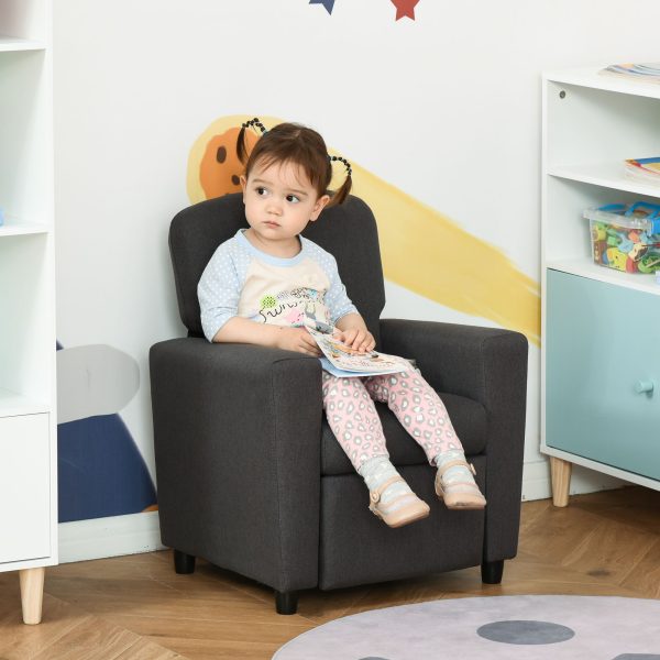 Kids Sofa with Footrest Linen Recliner Upholstered Armchair for Playroom Grey | Bed Sava