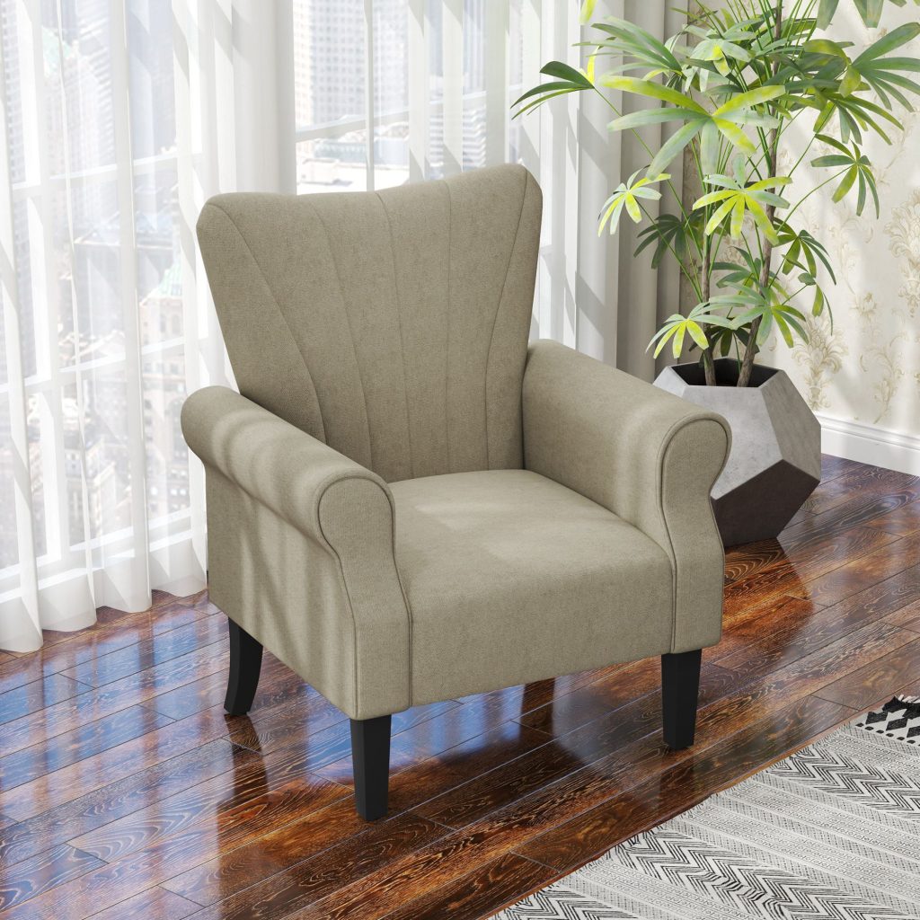 HOMCOM Armchair, Upholstered Modern Accent Chair with Wood Legs