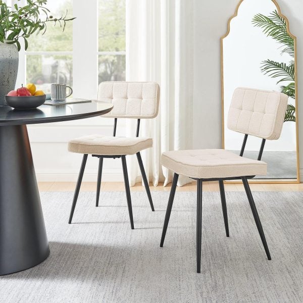 Braxton 2x Cream Boucle Fabric Black Leg Dining Chair | Bed Sava