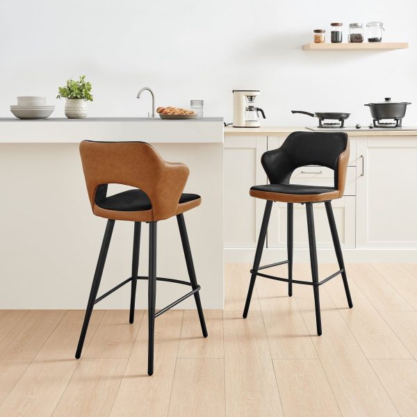Kai 2x Black Velvet Tan Faux Leather Black Leg Bar Chair | Bed Sava