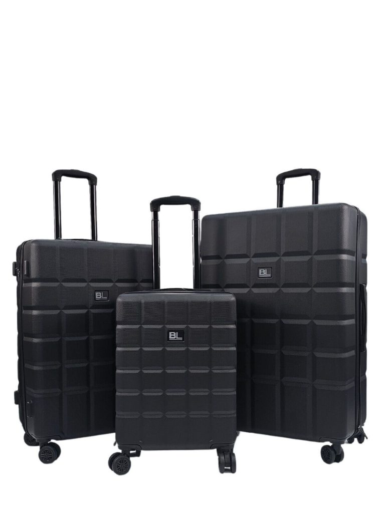 Black Hard Shell Classic 8 Wheel Cabin Luggage Case Travel Suitcases | Bed Sava