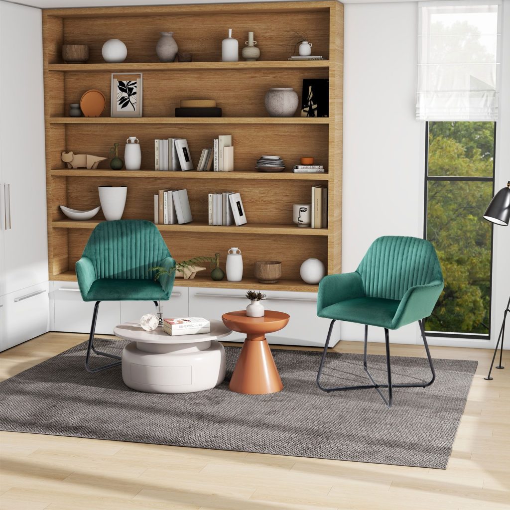 Modern Accent Chair Velvet-Feel Upholstered Lounge Armchair Set of 2