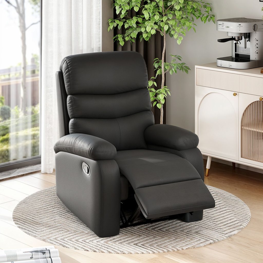 Reclining Chair with Padded Armrest and Retractable Footrest Black