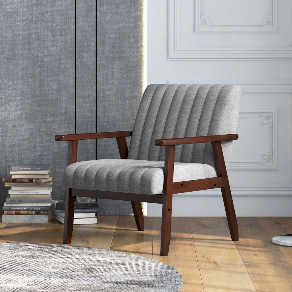 Fabric Accent Chair Modern Armchair with Channel Tufting