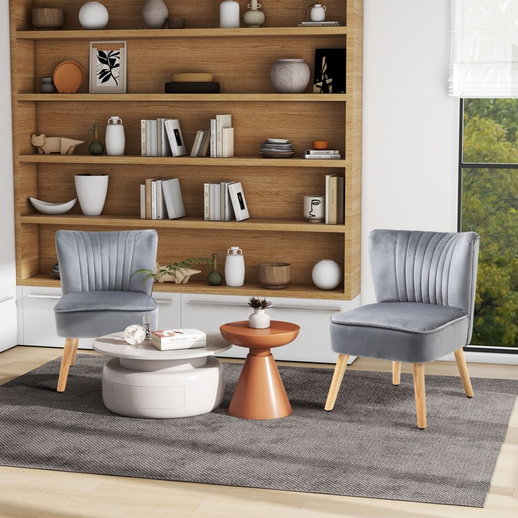 Fabric Accent Chair Modern Leisure Chair with Wood Legs and Armless Design