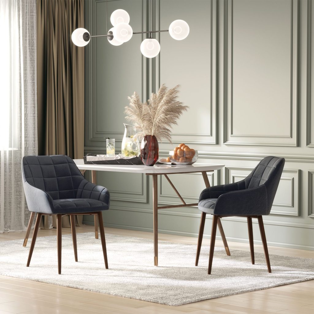 2 Pieces Mid Back Dining Chair with Metal Leg, Sponge Padding, for Home Office