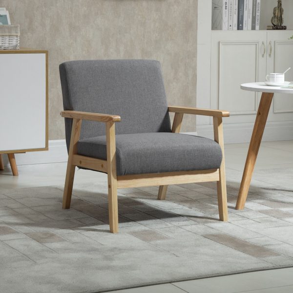 Minimalistic Accent Chair Wood Frame Thick Linen Cushions | Bed Sava