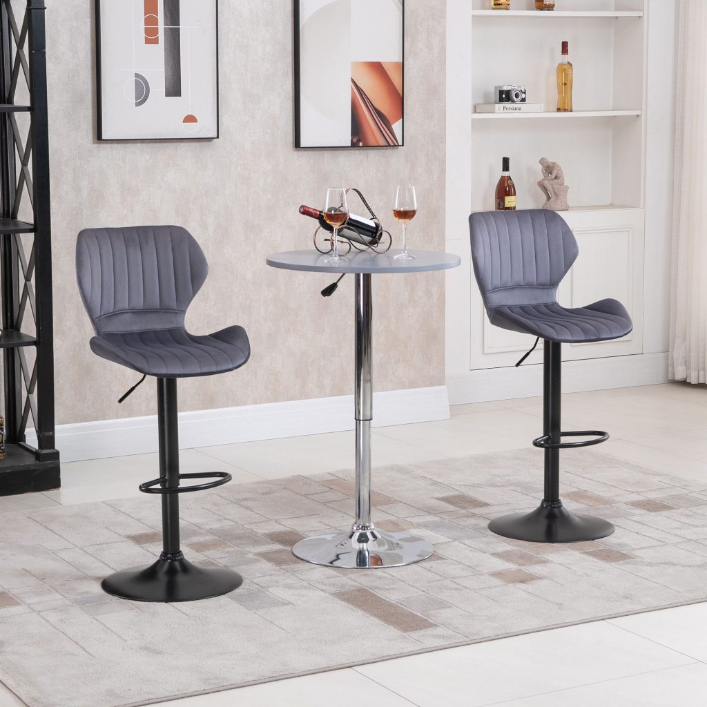 Bar Stool Set of 2 Velvet Touch Adjustable Height Swivel Chairs