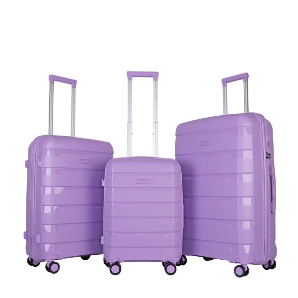 JLY Lightweight Luggage Set of 3 Mauve Lilac  3 Sizes for Every Journey  SB Charging Port Dual Spinner Wheels TSA Lock Shock Resistant PP Hard | Bed Sava