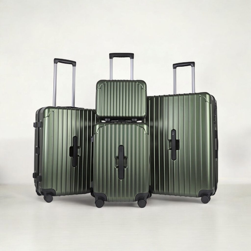4 Piece Suitcase Set: Vanity, Carry-On, Medium + Large Check-In Luggage - Built-in Cupholder (Oxyn Black)