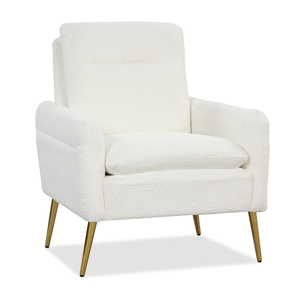 Modern Upholstered Sherpa Accent Chair Comfortable Armchair w/ Tapered Metal Leg