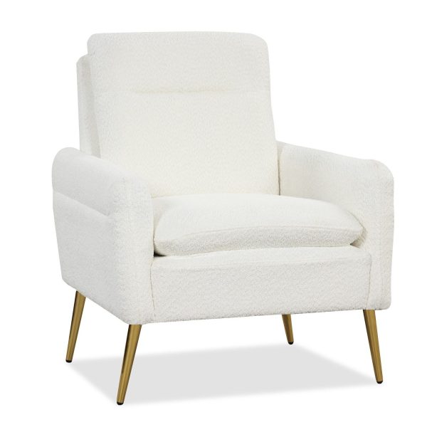Modern Upholstered Sherpa Accent Chair Comfortable Armchair w Tapered Metal Leg | Bed Sava