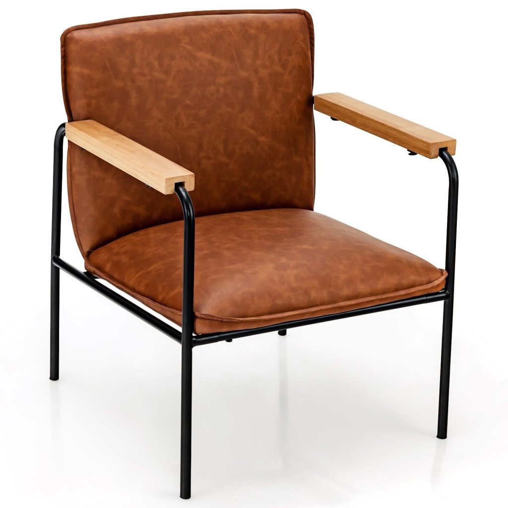 PU Leather Accent Chair Upholstered Armchair With Comfy Backrest & Seat Cushion