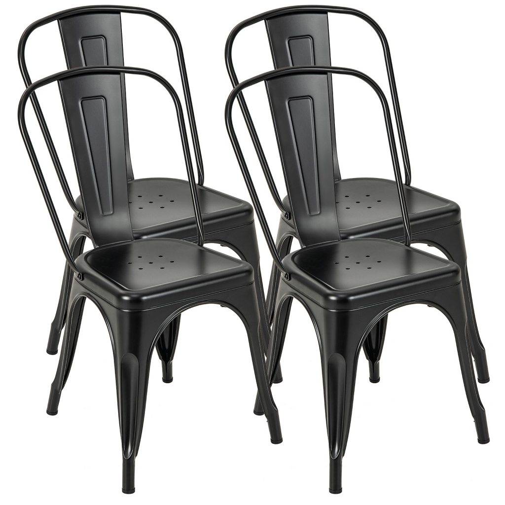 4PCS Stackable Dinning Chairs Industrial Metal Bar Stools with Removable Backrest
