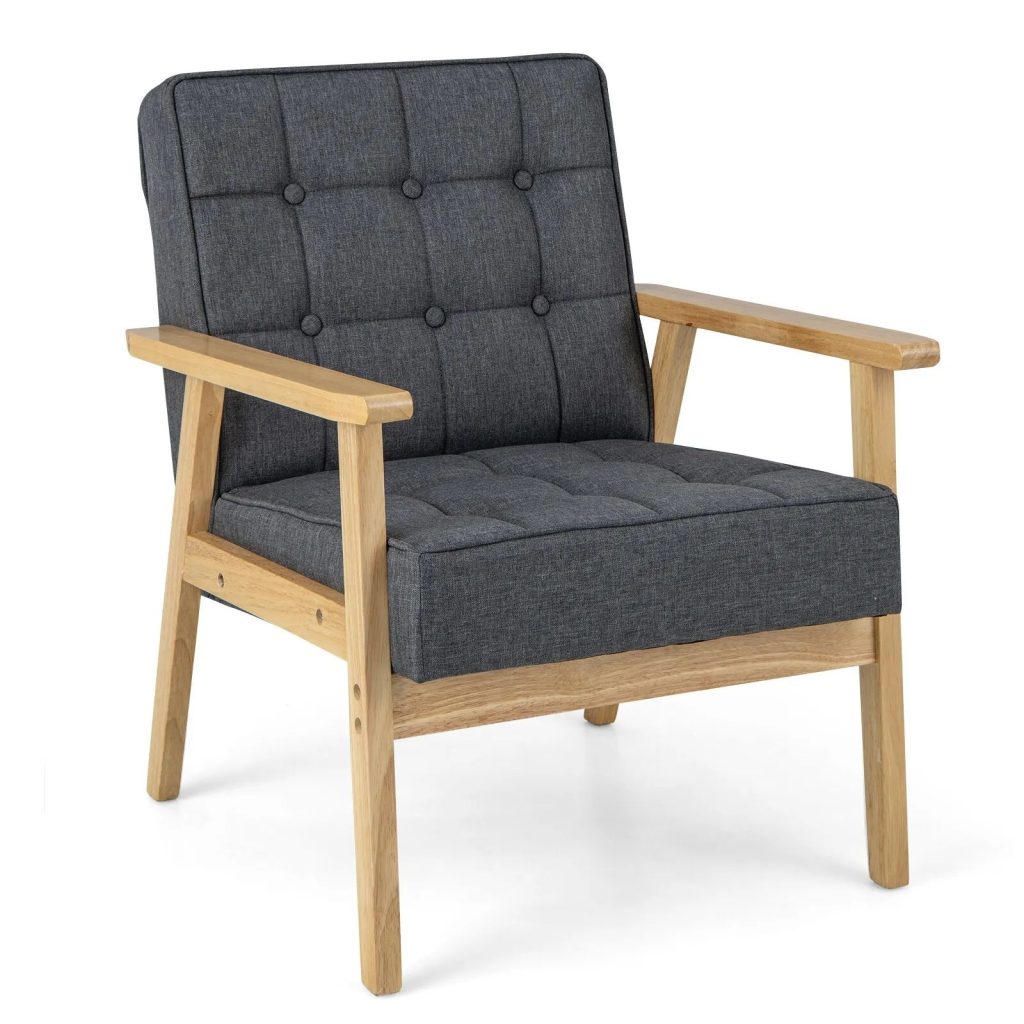 Modern Upholstered Accent Sofa Chair Wooden Armchair w/ Rubber Wood Armrests