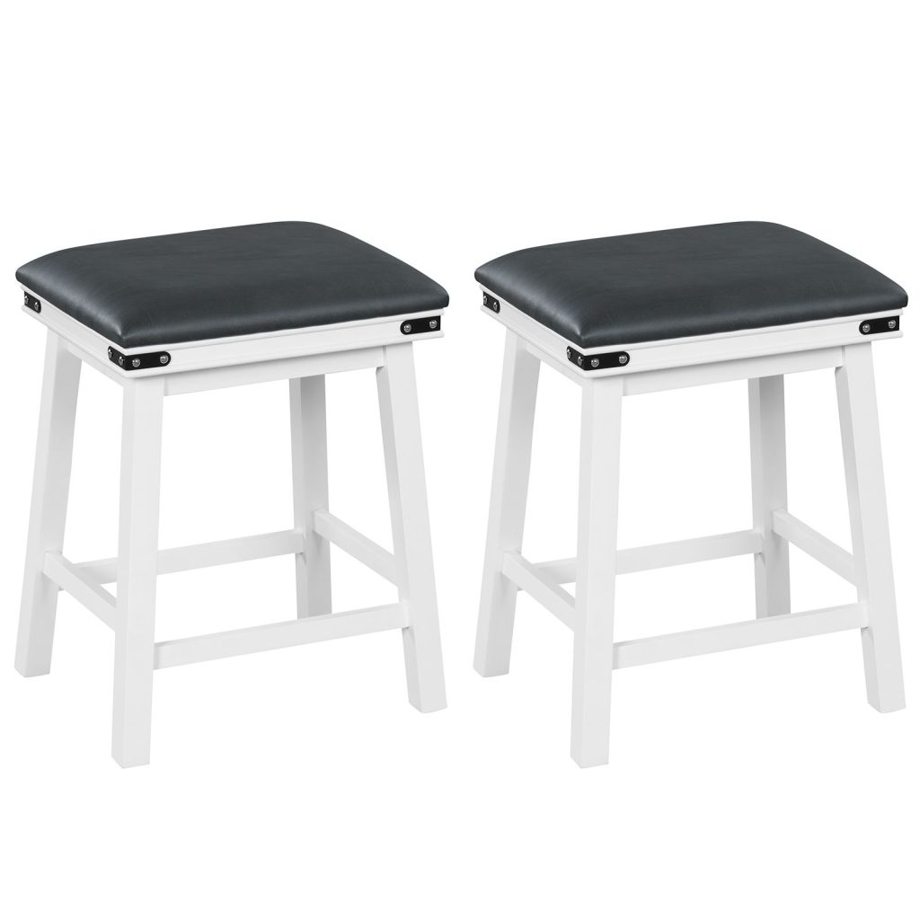 2Pcs 62cm Bar Stools PU Leather Padded Upholstered Counter Height Chair Backless