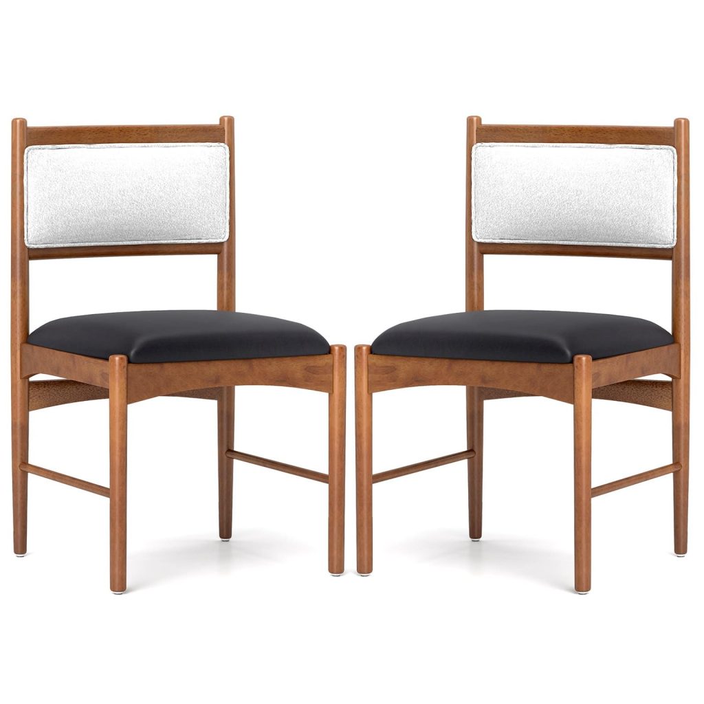 Wooden Dining Chair Set of 2 Upholstered Kitchen Chairs-Brown