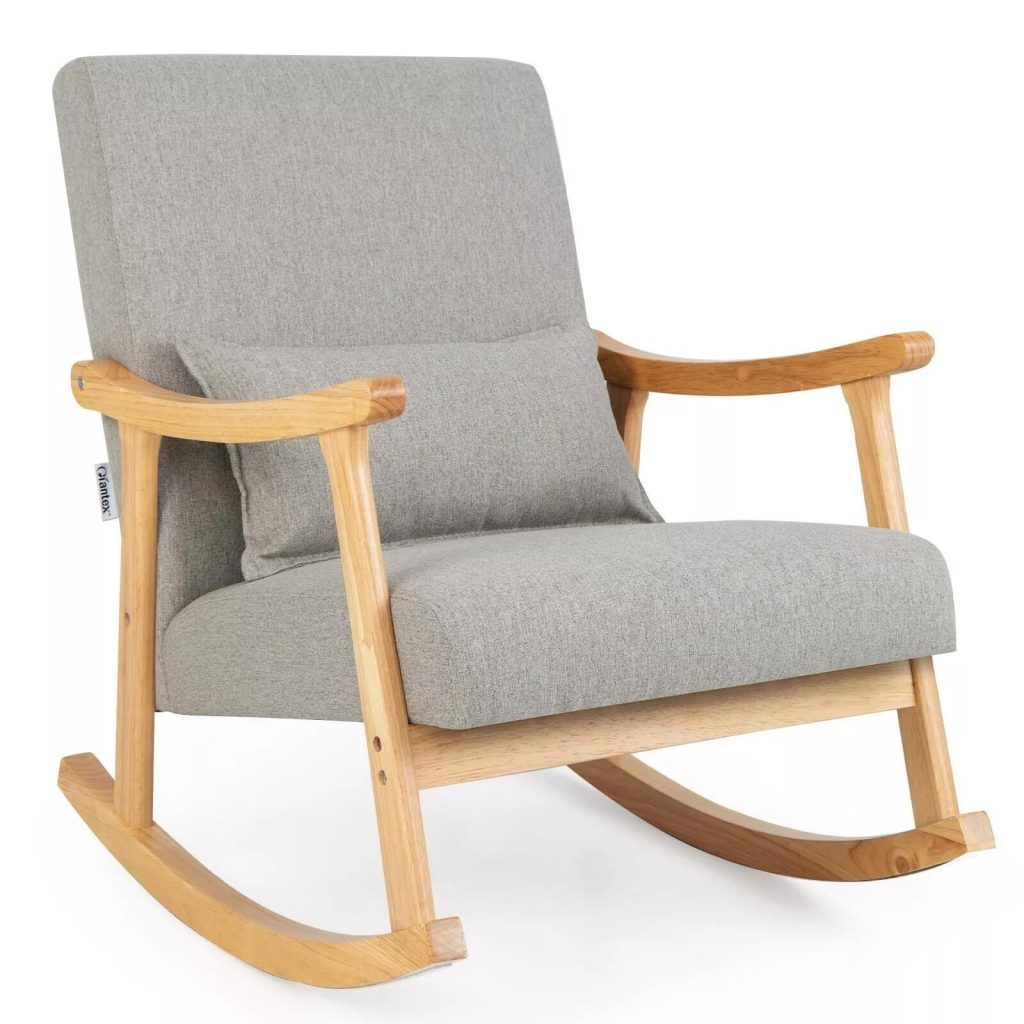 Rocking Chair Upholstered Relaxing Recliner Armchair with Soft Cushion & Pillow