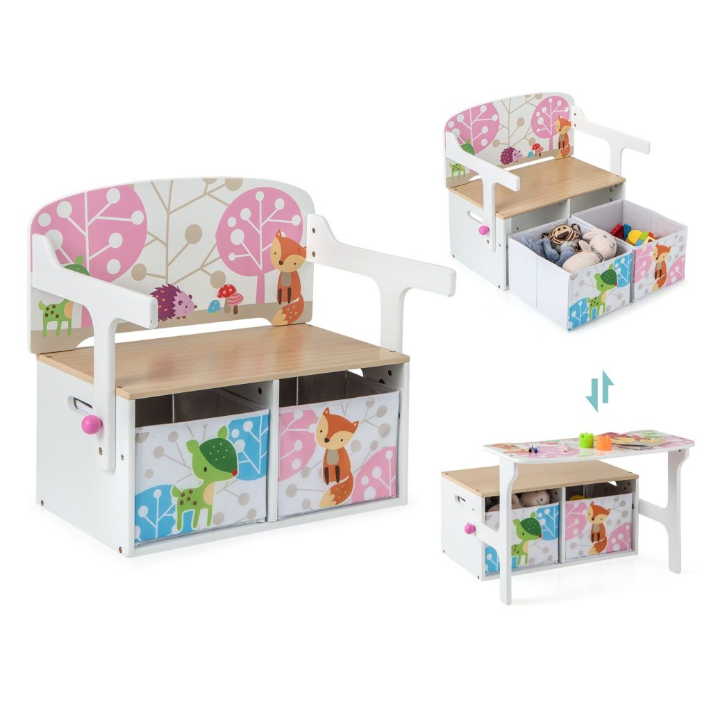 3 in 1 Kids Convertible Activity Bench Kids Table Chair Set Toddlers Toy Storage | Bed Sava